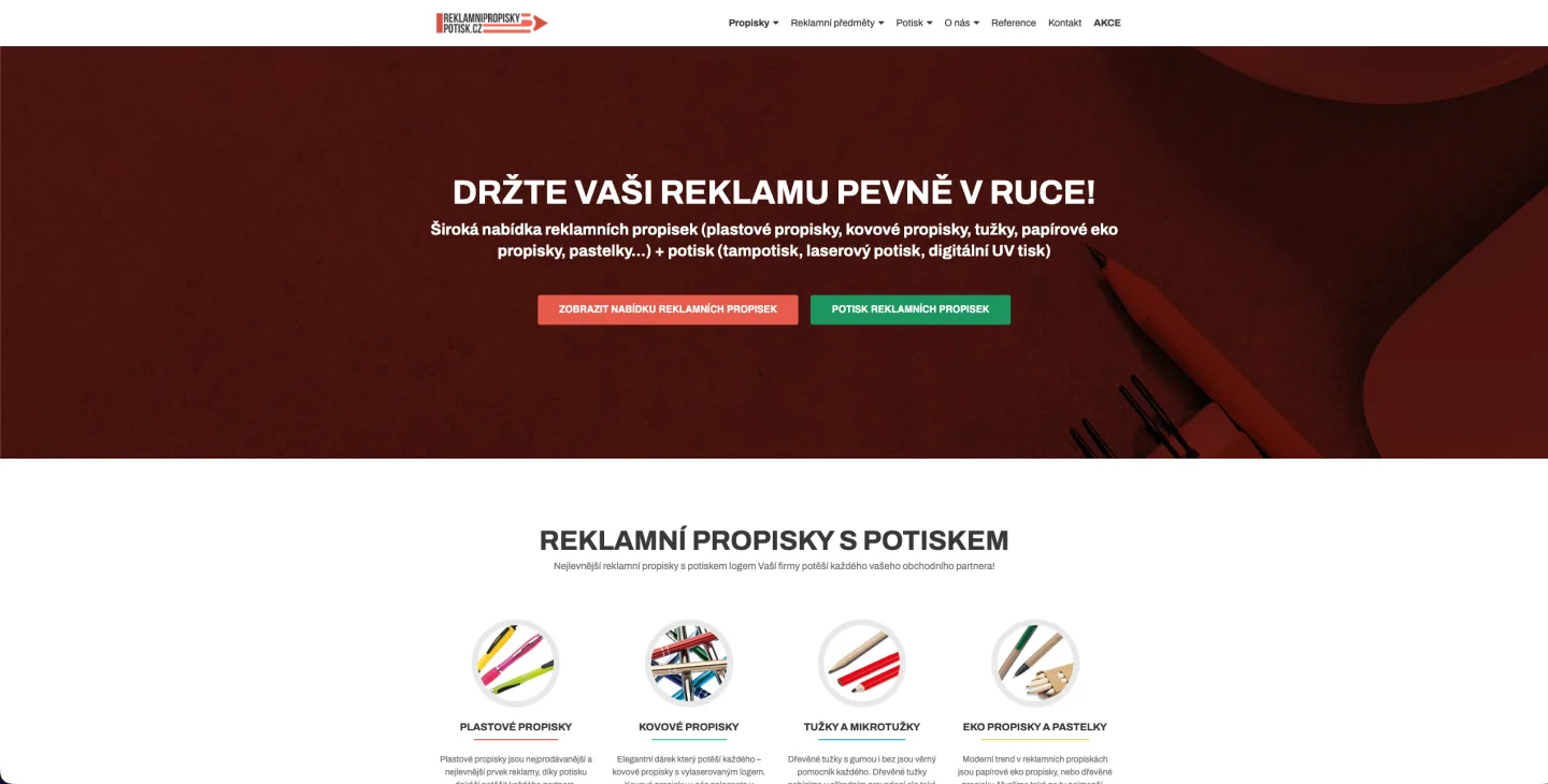 Screenshot webu Reklamní Propisky