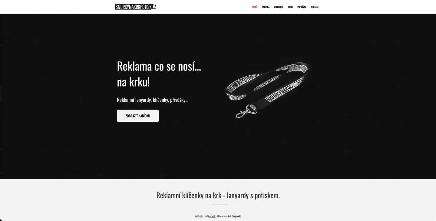 Screenshot webu Šňůrky na krk